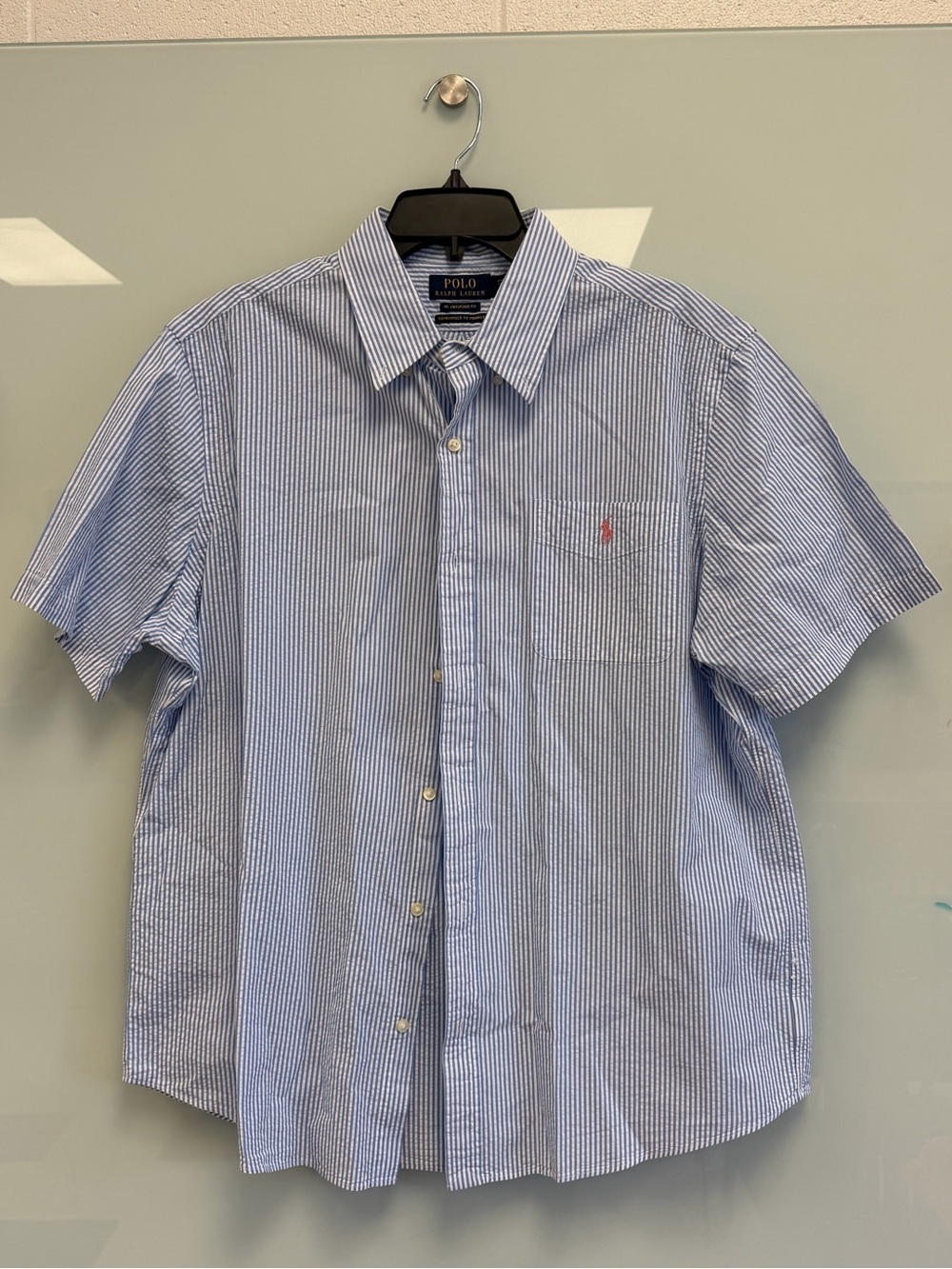 Ralph Lauren Blue and White Striped Short-Sleeve Button-Down Shirt